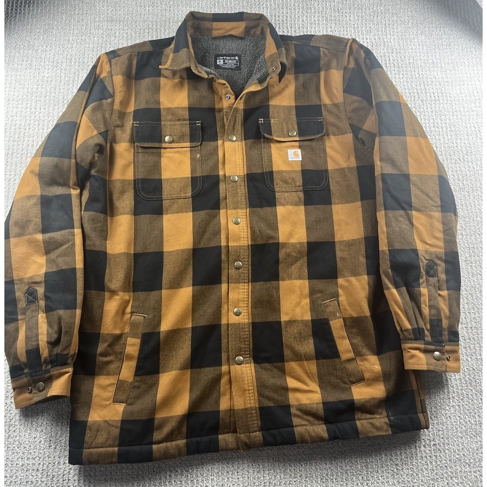 Carhartt Relaxed Fit Heavyweight Flannel Sherpa Lined Shirt Jacket Mens XL Tall